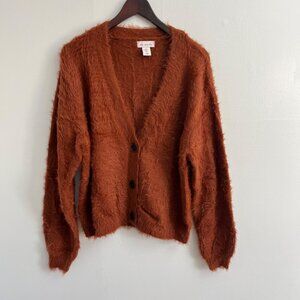 If It Were‎ Me Oversized Fuzzy Rust Orange Button-Up Cardigan Sweater Small